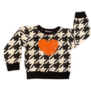 Dollhouse Sweatshirt Black Geometric Pattern Orange Sequin Heart Top 2T